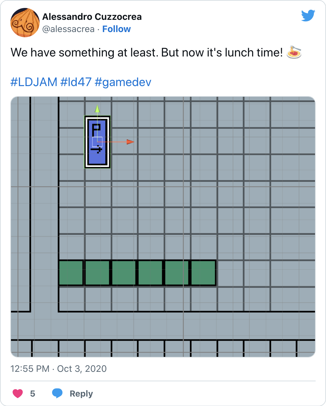 We have something at least. But now it's lunch time! 🍝 #LDJAM #ld47 #gamedev